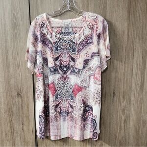 Avenue Pink and Gray Relaxed Graphic Blouse